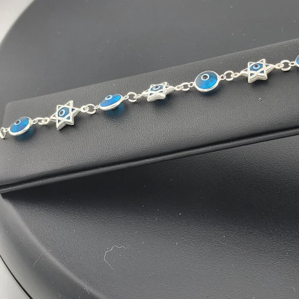 Sterling Silver 925 Multi Round & Star Evil Eye Bracelet – Protection & Style - Picture 11 of 13